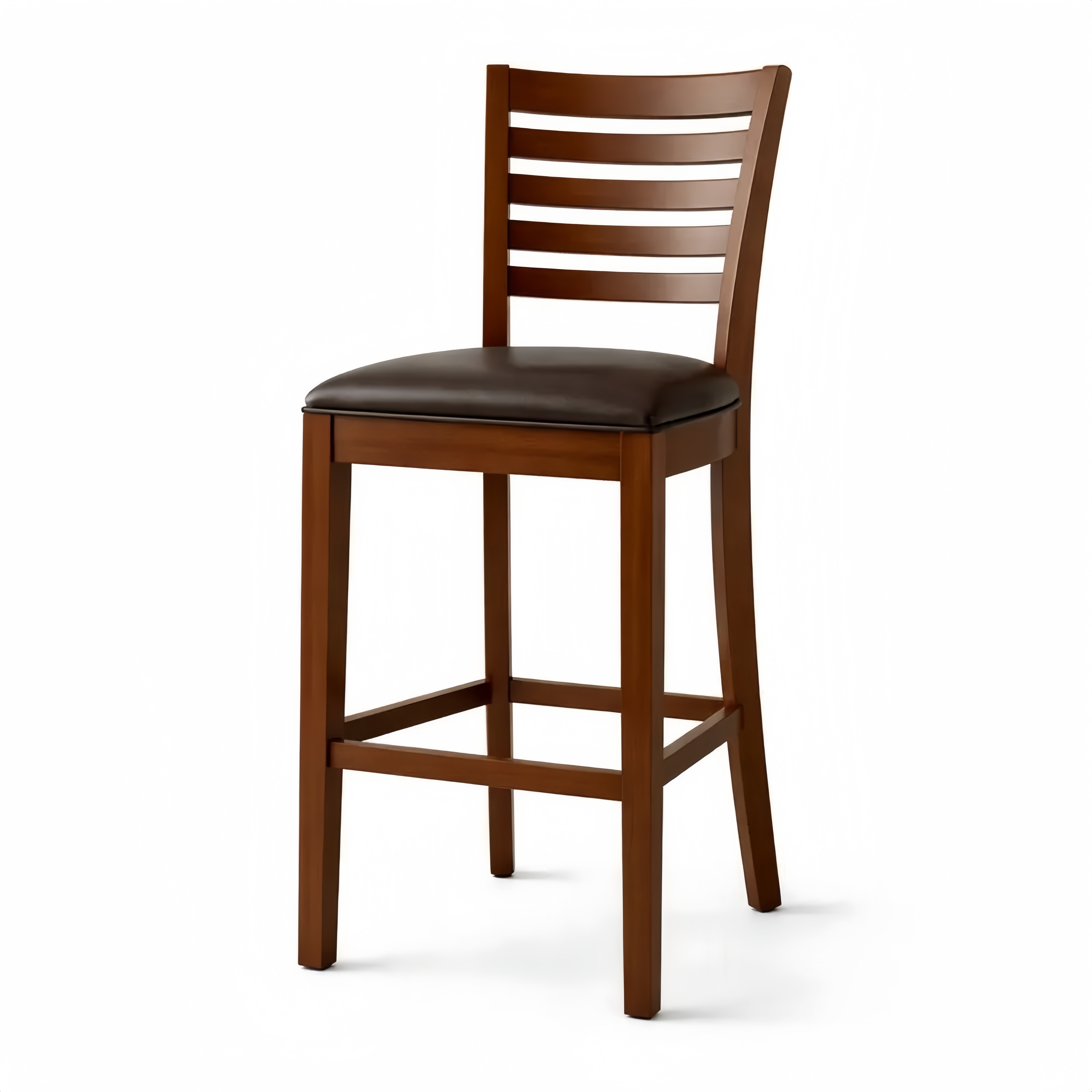 Wood Bar Stool with Ladder Back and Faux Leather Seat 29 Inch Brown