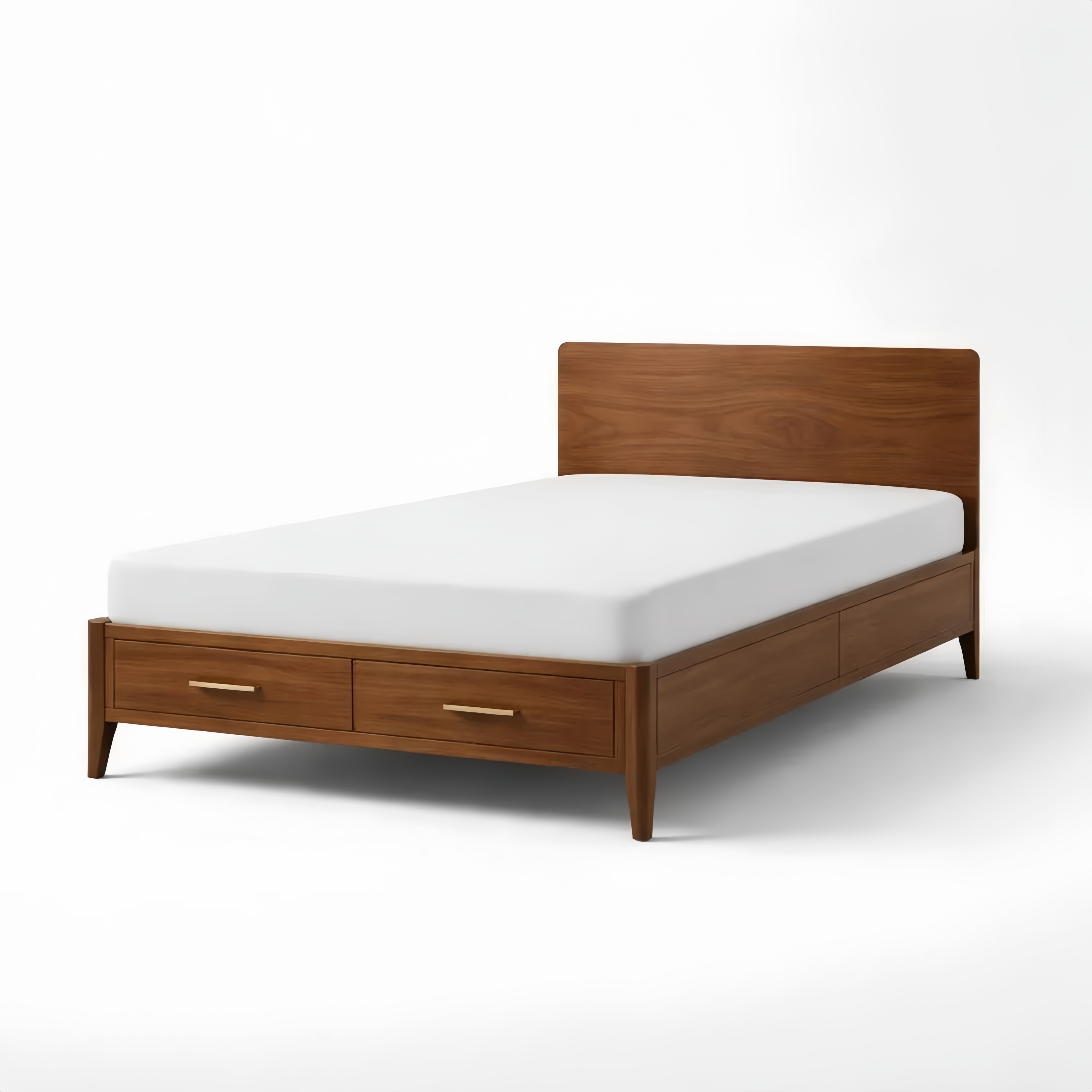 Walnut bed with storage drawers