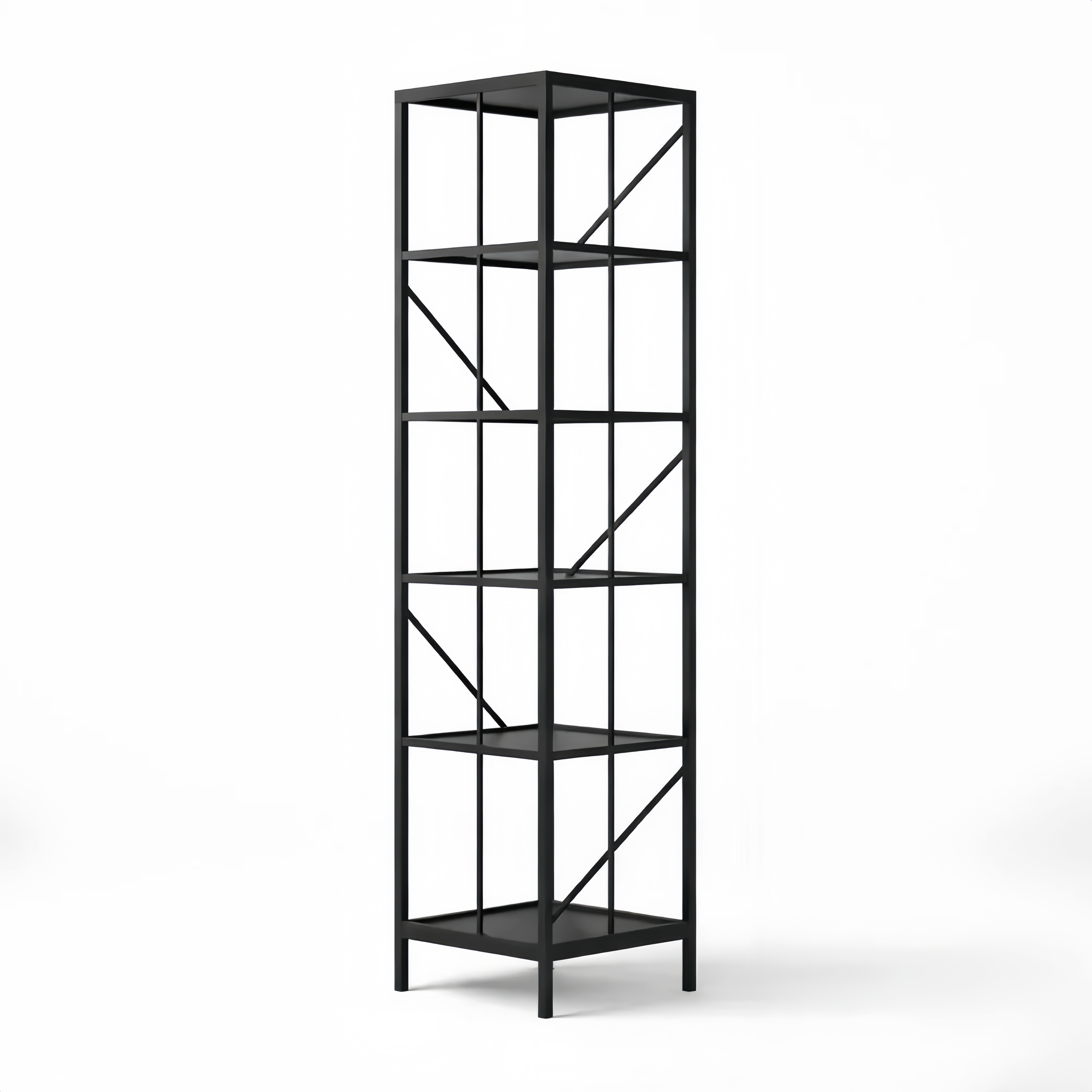 Black Metal Tall Bookcase with 5 Shelves