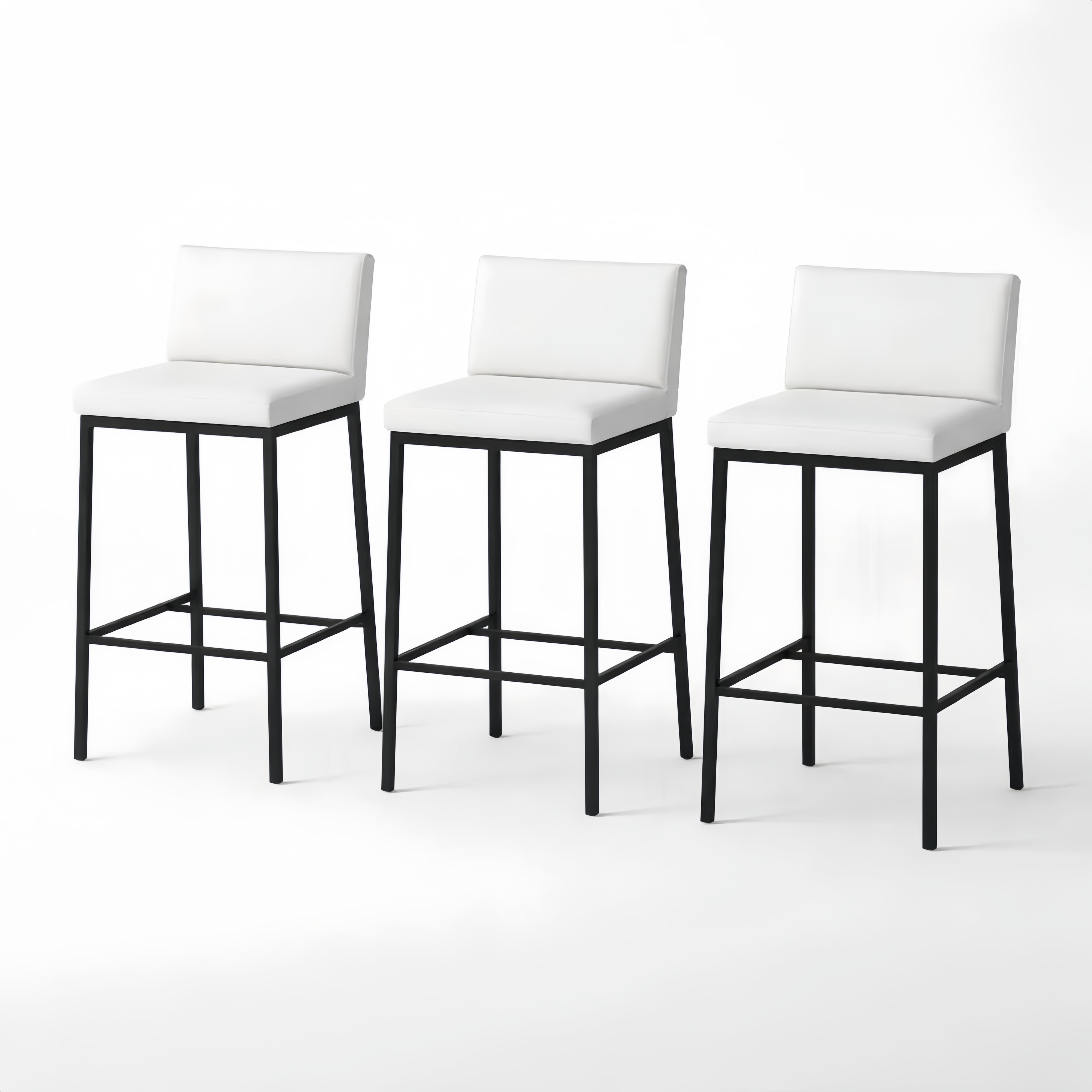 Set of 3 White Faux Leather Bar Stools with Black Metal Frame