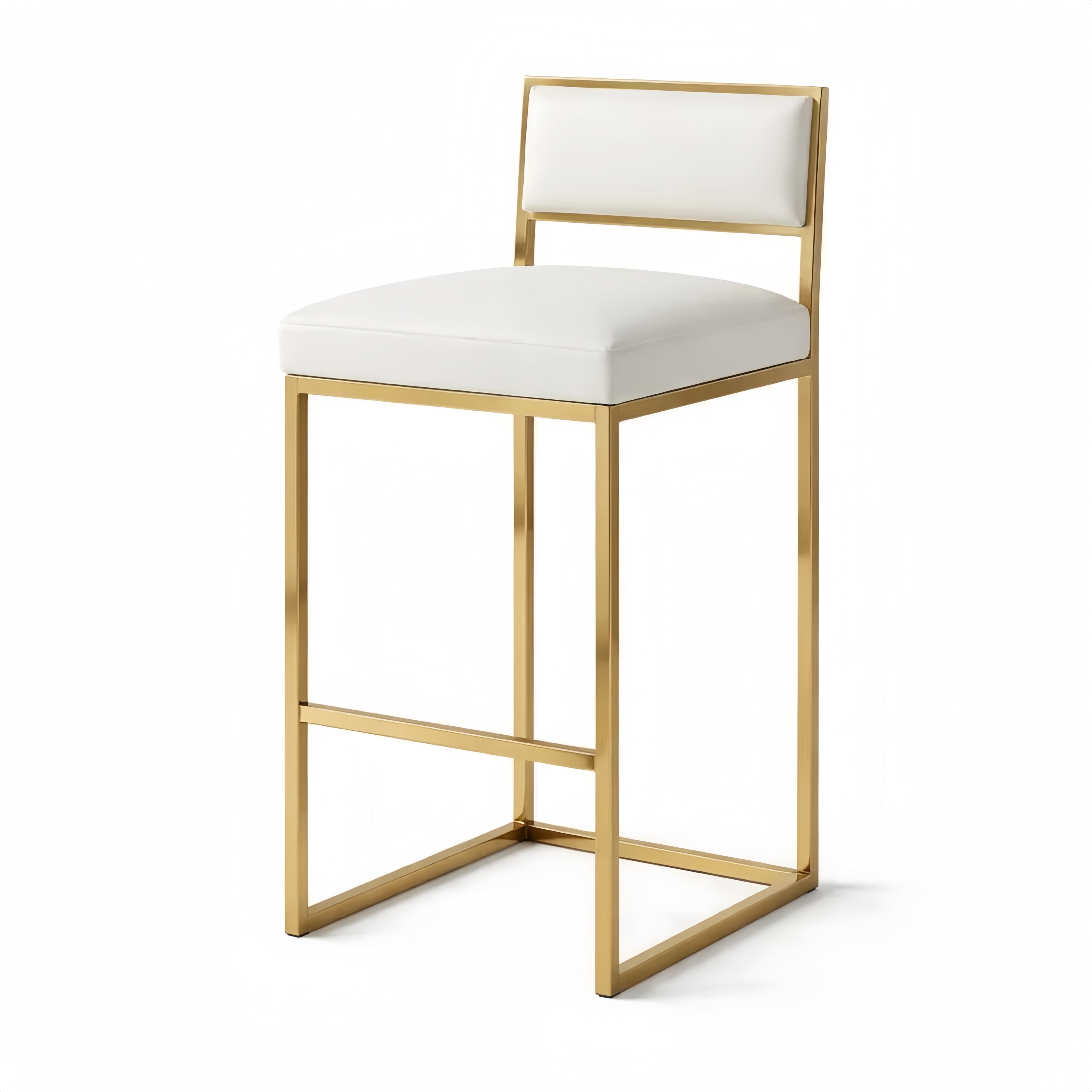 White Faux Leather Bar Stool with Gold Metal Frame