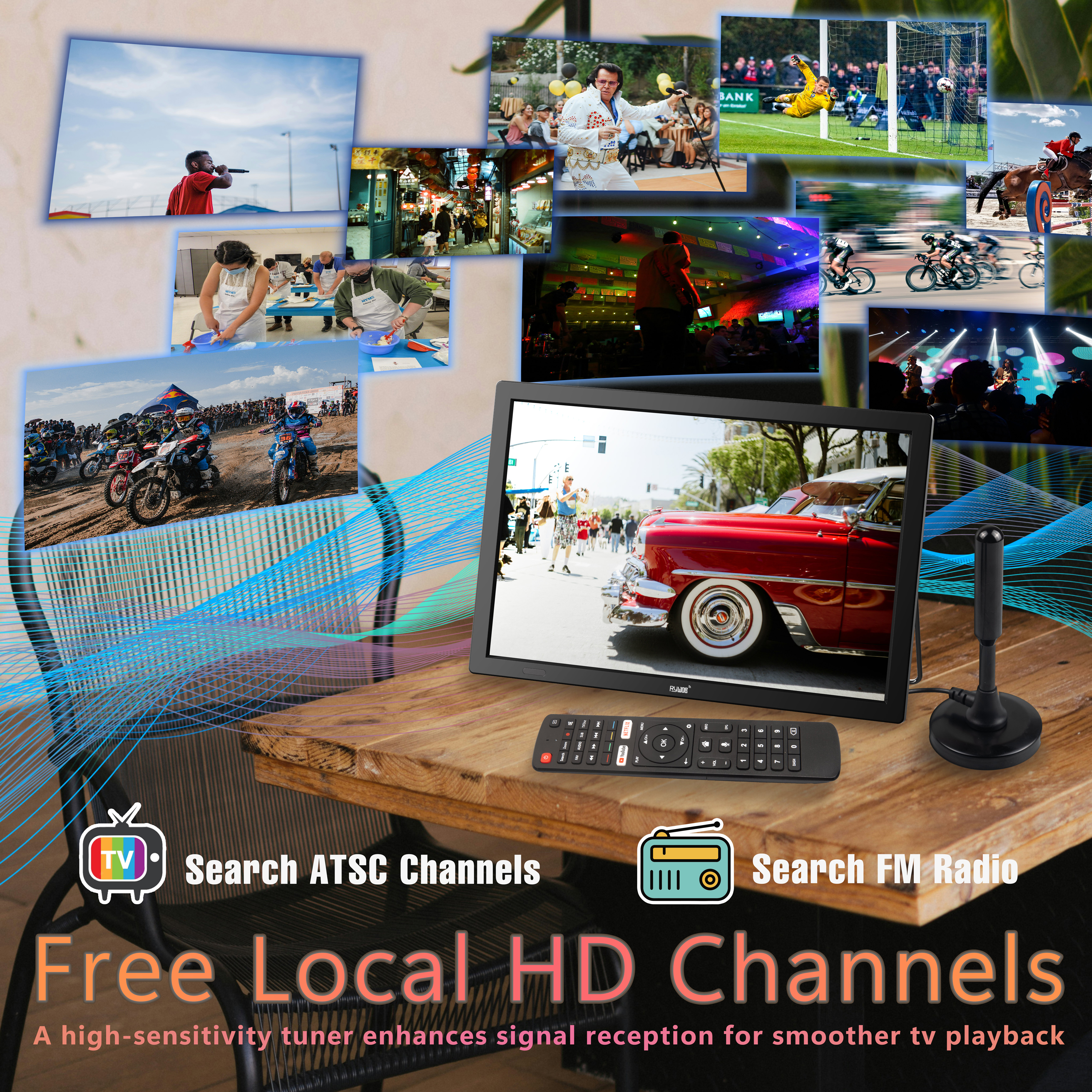 15.6" Small Smart TV,Built-in Digital Tuner,4000mAh Rechargeable Battery TV, HDMI/SD Card/USB/AV Input,LCD Screen with Stand for Car,RV,Camping