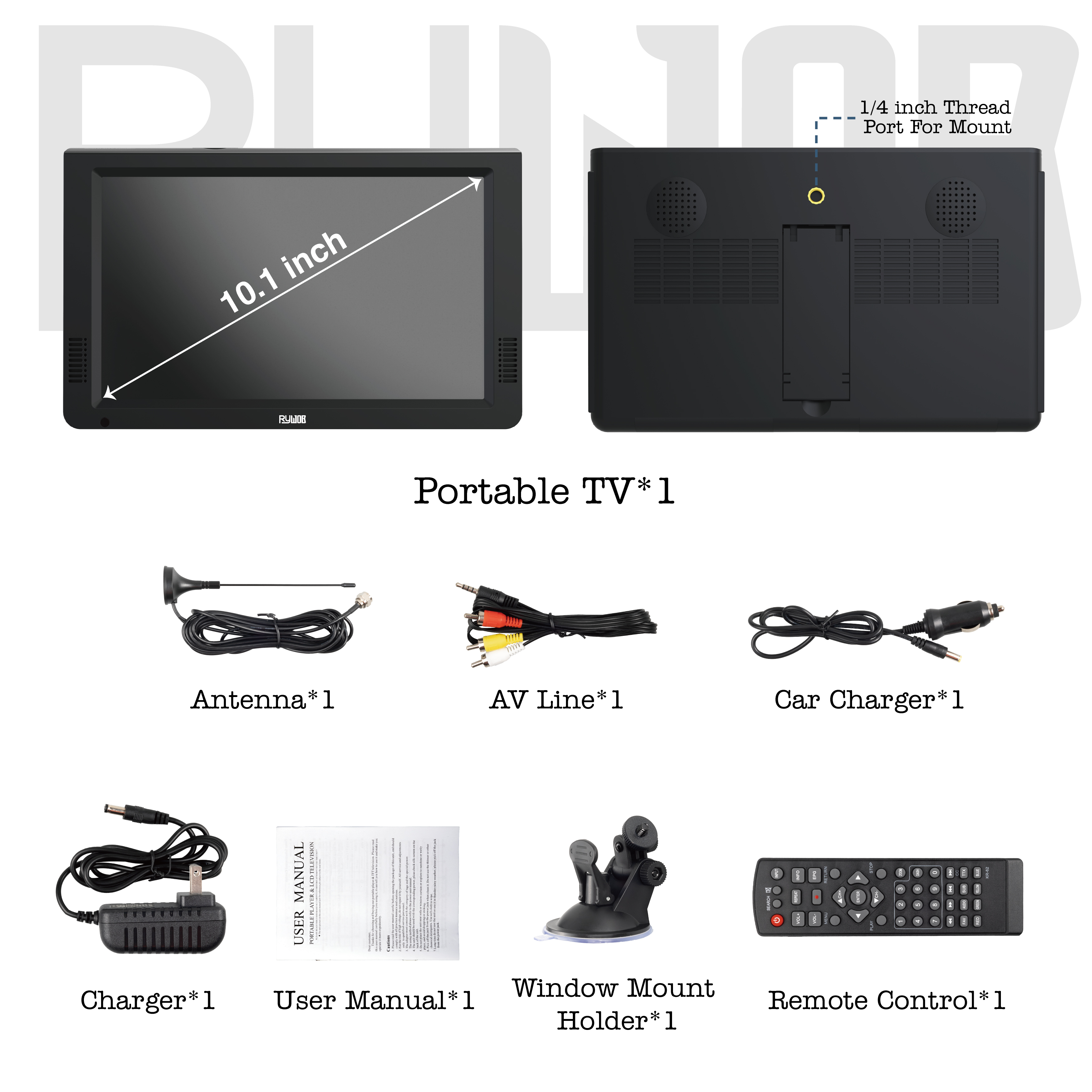 10" Portable TV,Small Television with Antenna,Battery Operated TV with USB/SD/HDMI Input,Built-in Digital ATSC Tuner for Car,Camping,Travel