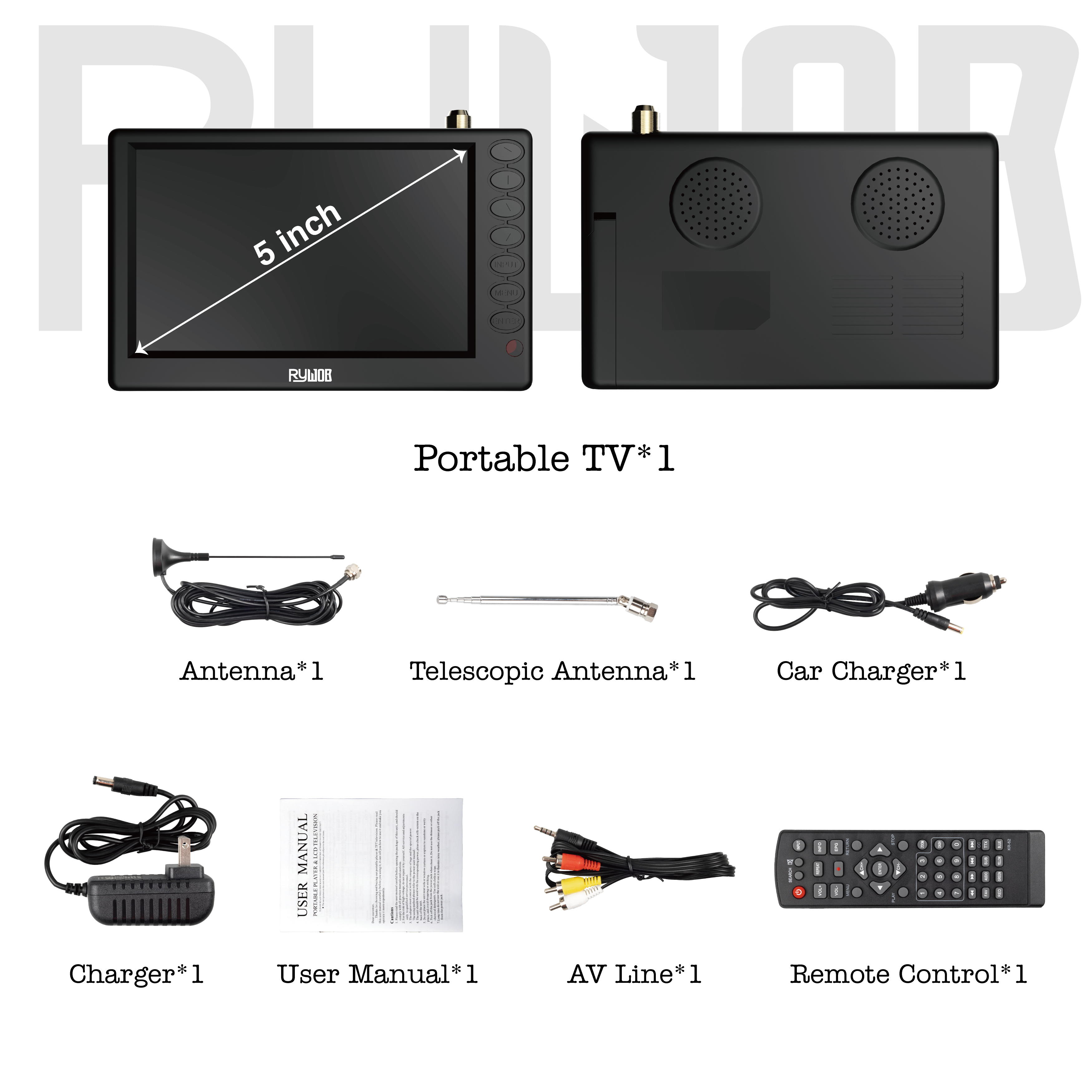 5''Small Portable TV,Mini Digital TV with ATSC/TF Card/USB,Battery Operated TV with Stand for Camping,Car,Kitchen,Travel,Emergency