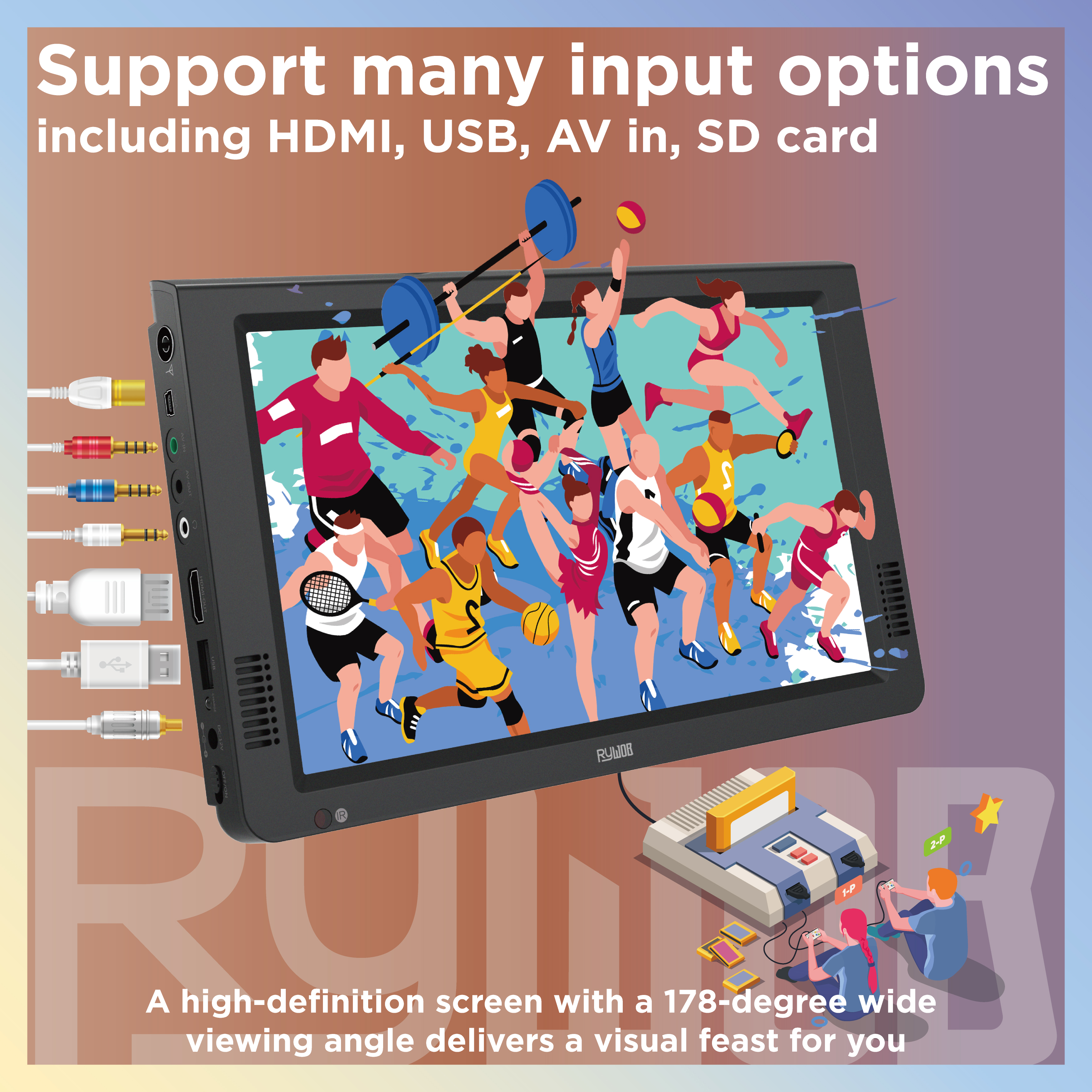 10" Portable TV,Small Television with Antenna,Battery Operated TV with USB/SD/HDMI Input,Built-in Digital ATSC Tuner for Car,Camping,Travel