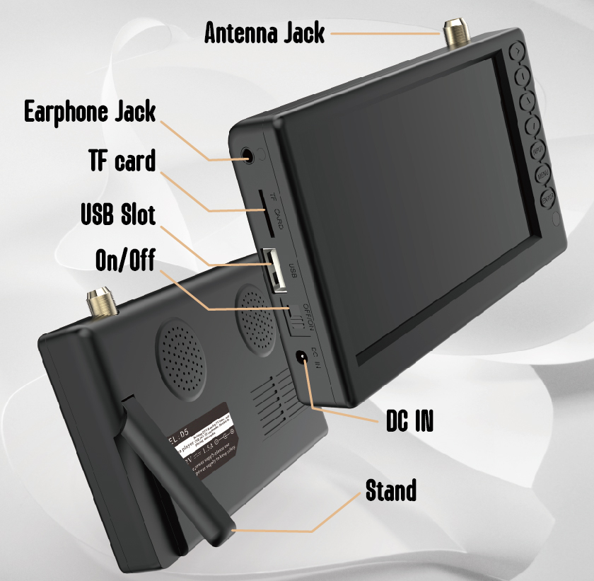 5''Small Portable TV,Mini Digital TV with ATSC/TF Card/USB,Battery Operated TV with Stand for Camping,Car,Kitchen,Travel,Emergency