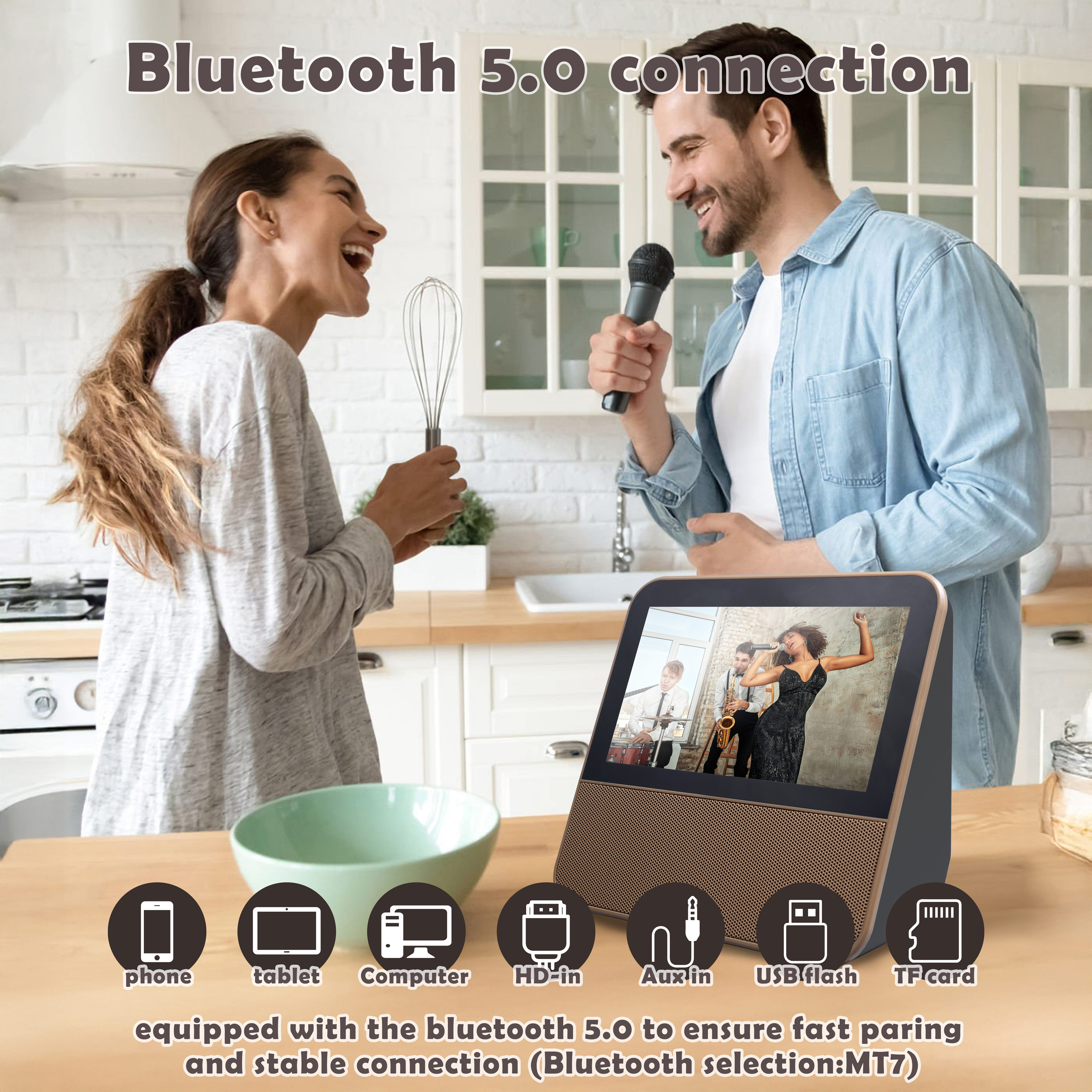7" Small TV with 1080P Touch Screen,Bluetooth Karaoke Machine with USB/HDMI Input,Mini Portable TV with Remote Control
