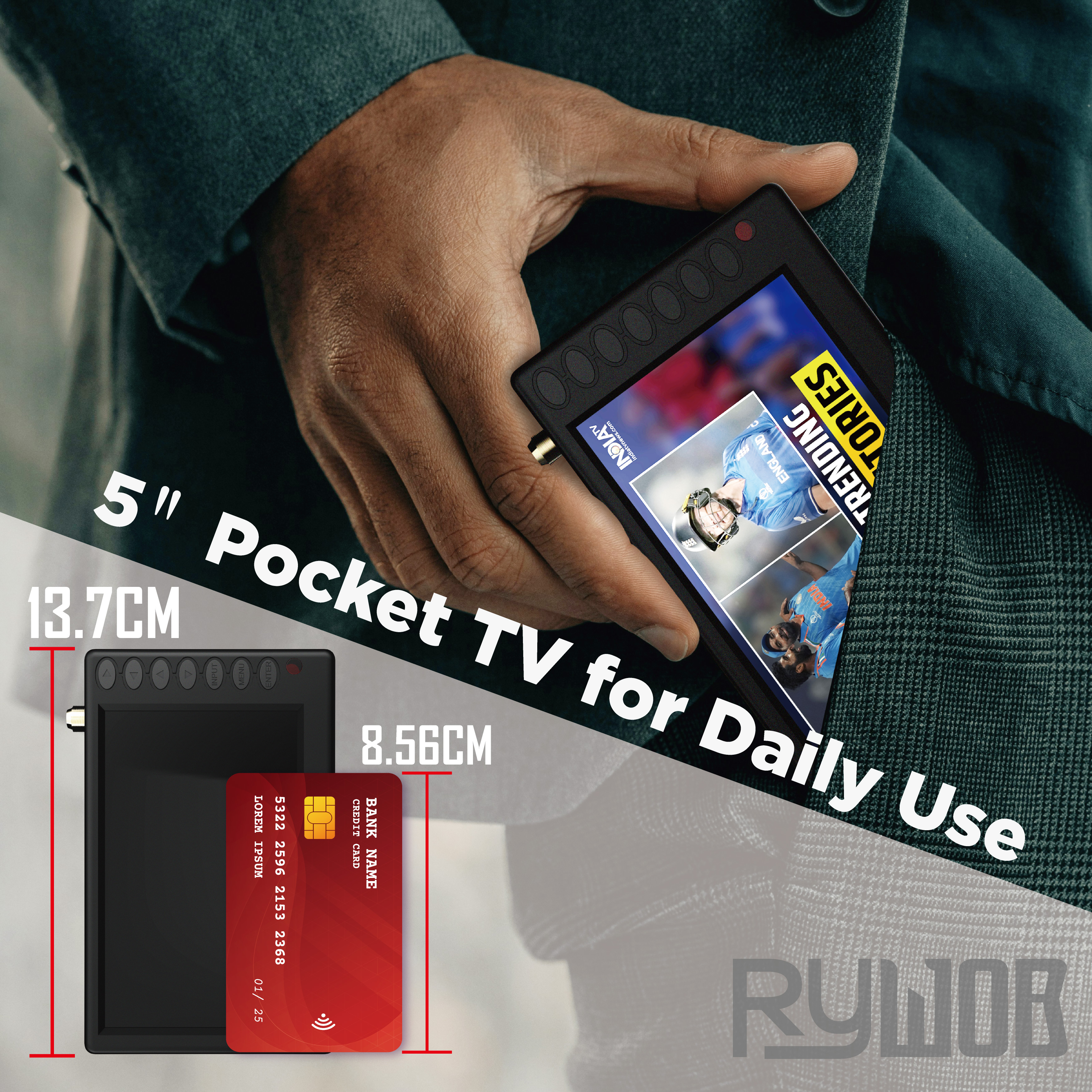 5''Small Portable TV,Mini Digital TV with ATSC/TF Card/USB,Battery Operated TV with Stand for Camping,Car,Kitchen,Travel,Emergency
