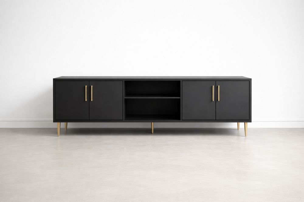 Black MDF TV Stand with Gold Aluminum Legs and Handles