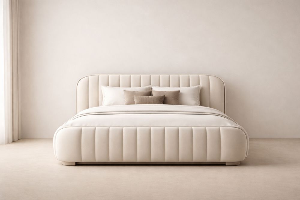 Upholstered Bed Frame Polyester Fabric King Size Beige 200cm x 180cm x 120cm