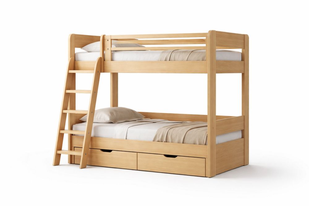 Wooden Bunk Bed with Ladder and Drawers Beech 198cm x 96cm x 150cm