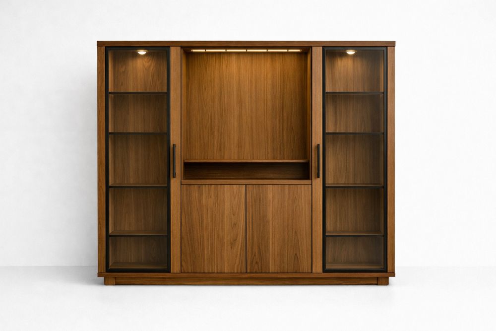 Walnut Solid Wood Display Cabinet with Tempered Glass Doors