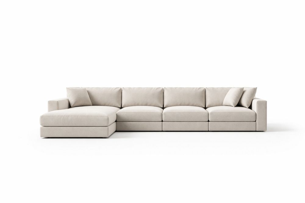 Cream Fabric Sectional Sofa Left Facing Chaise
