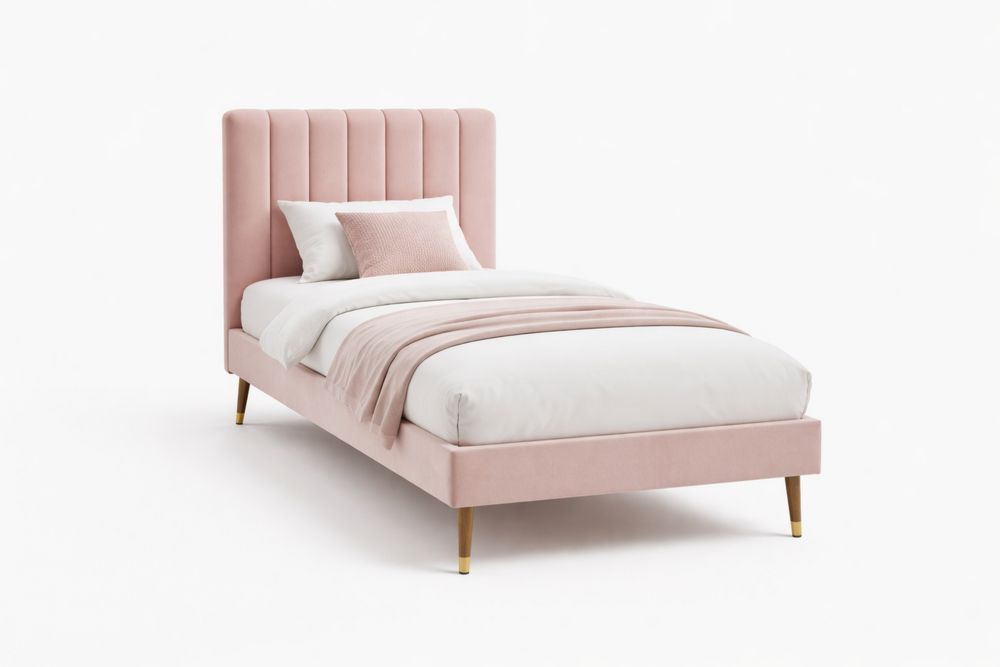 Single Bed Velvet Fabric Pink 205cm x 100cm x 110cm