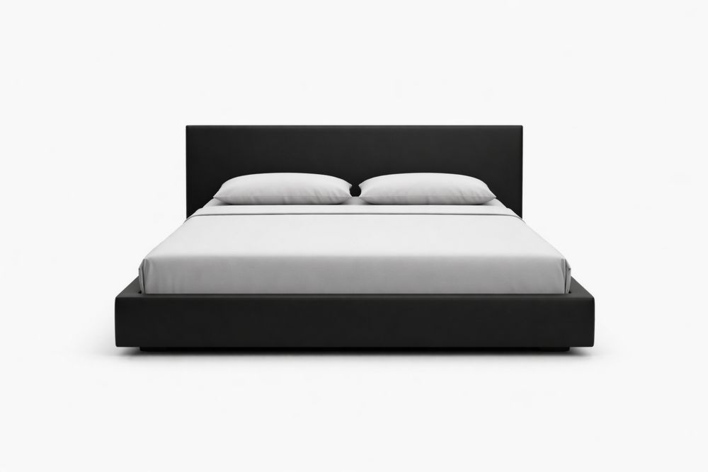 Upholstered Platform Bed Faux Leather King Size Black