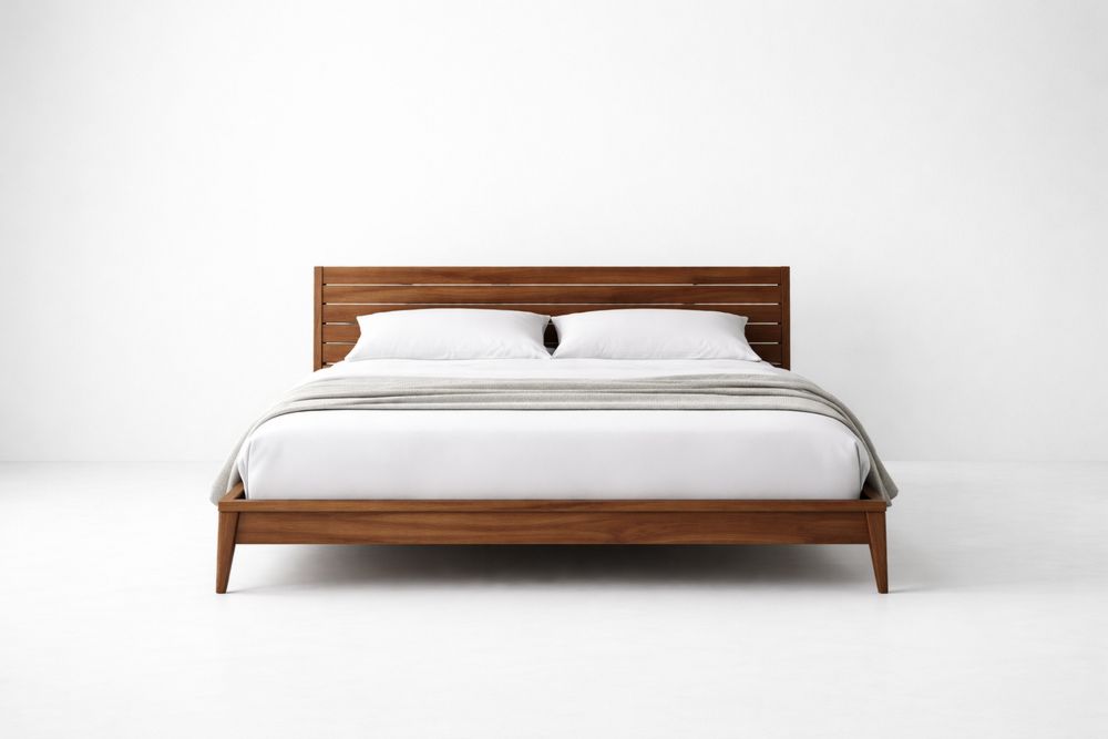 Solid Wood Bed Frame with Slatted Headboard, King Size, Brown