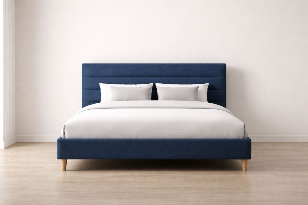 King Size Fabric Upholstered Platform Bed with Headboard and Solid Wood Legs