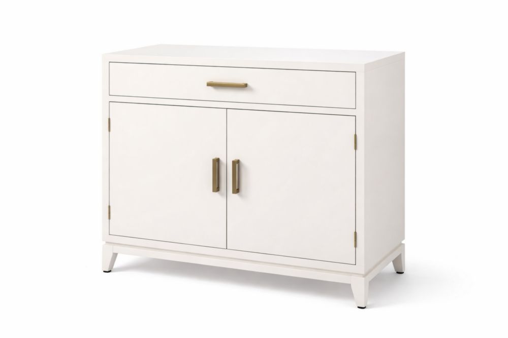 White Wooden Storage Cabinet with Drawer and Double Doors