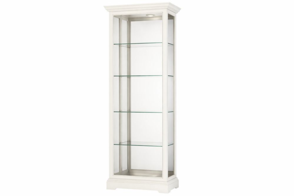 White Glass Display Cabinet with Shelves and Lighting