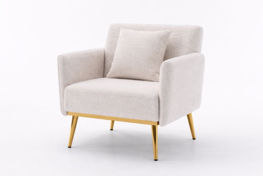 Beige Sherpa Armchair with steel Legs and Pillow