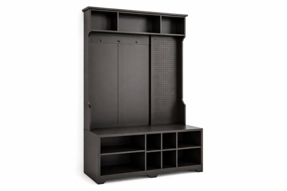 Entryway Hall Tree with Storage Bench and Shelves Black Engineered Wood