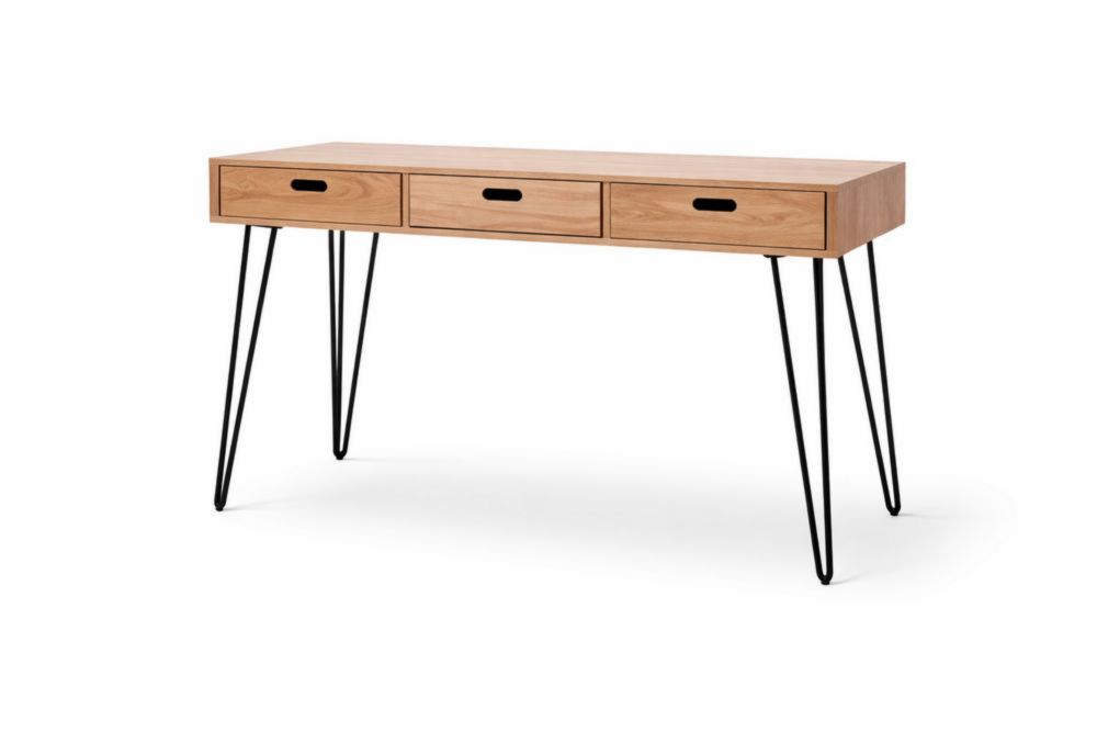 Wood Desk with Steel Legs and Three Drawers Natural Finish 120 cm×50 cm×175 cm