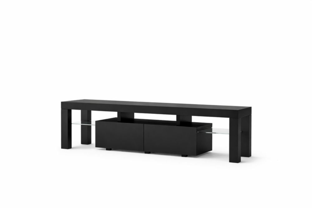 Black Wood Glass TV Stand with Storage 180x40x45 cm