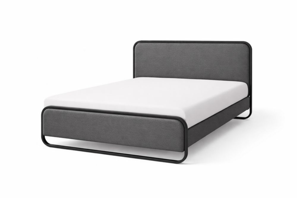 Queen Upholstered Bed Frame Grey Linen Steel Frame 200cm x 150cm x 90cm