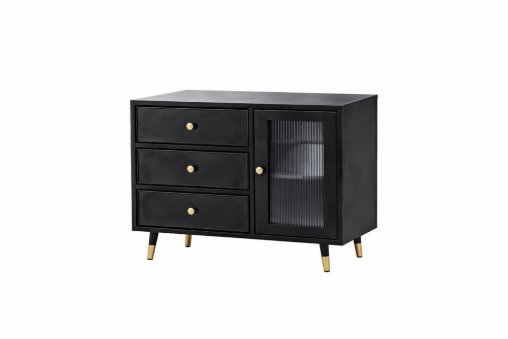 Black Wooden Sideboard Cabinet with Glass Door and Three Drawers