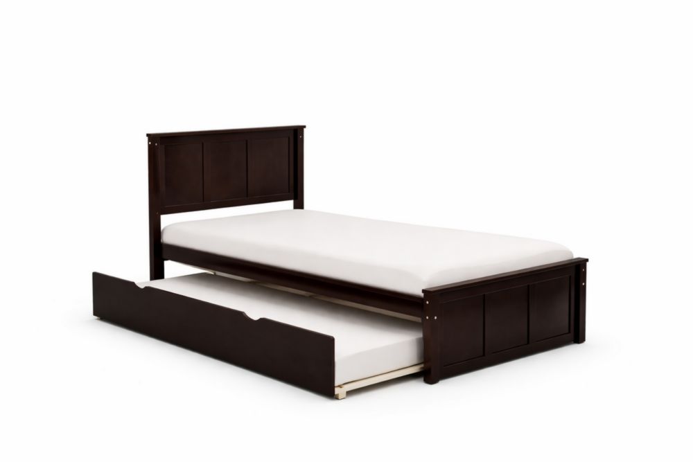 Dark Brown Wooden Twin Bed with Trundle 200 cm×100 cm×90 cm