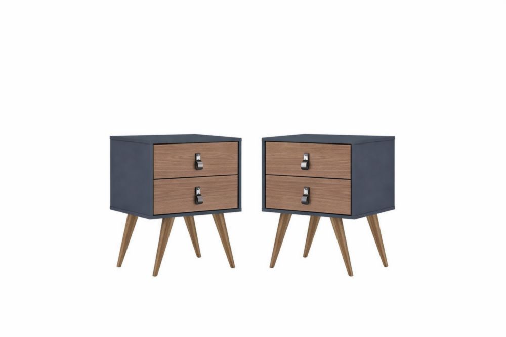 Set of 2 Two-Drawer Nightstands MDF Wood Legs