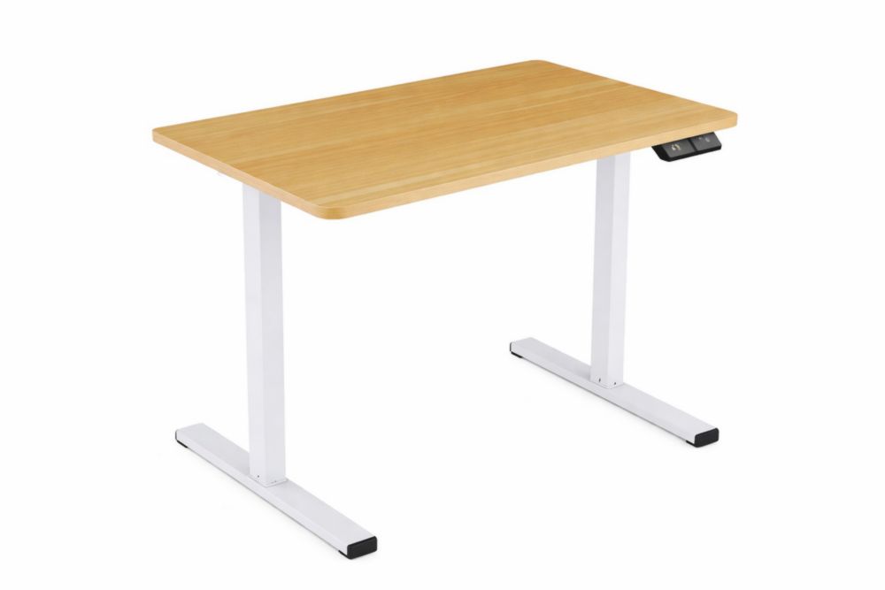 Adjustable Electric Standing Desk Bamboo Top White Legs 120 cm×60 cm×70-120 cm