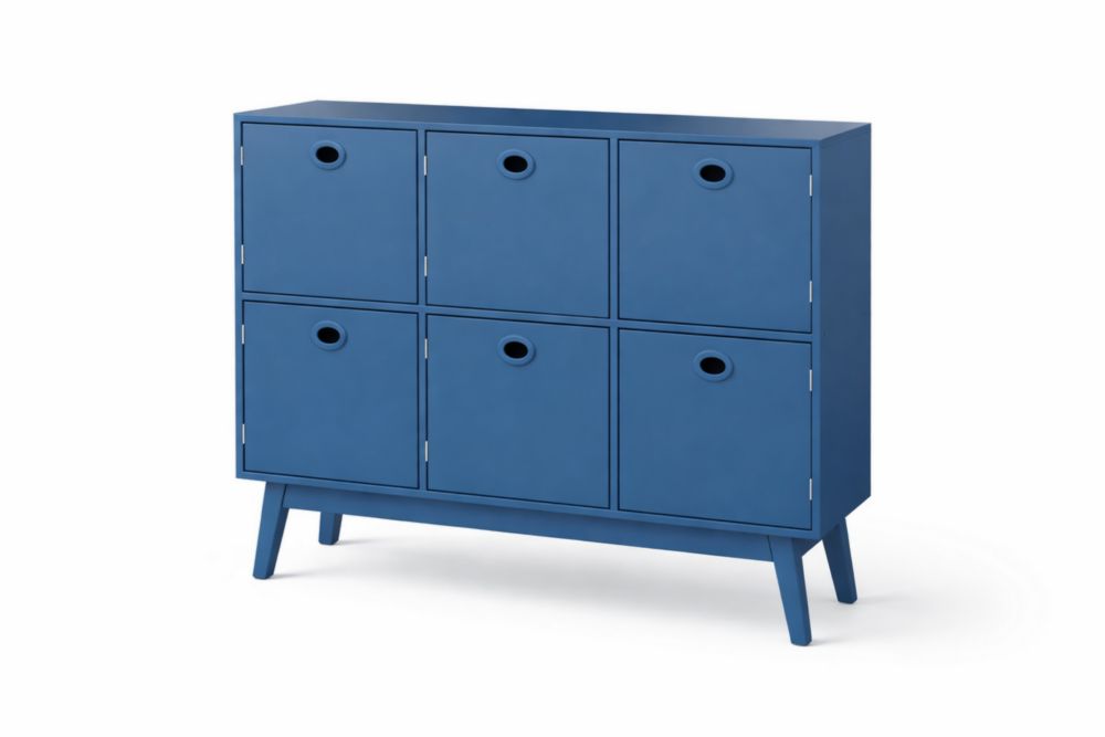 Blue MDF Cabinet with Six Doors 80cm x 40cm x 90cm
