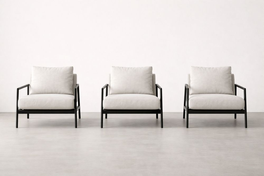 Set of 3 Metal Frame Lounge Chairs with White Cushions