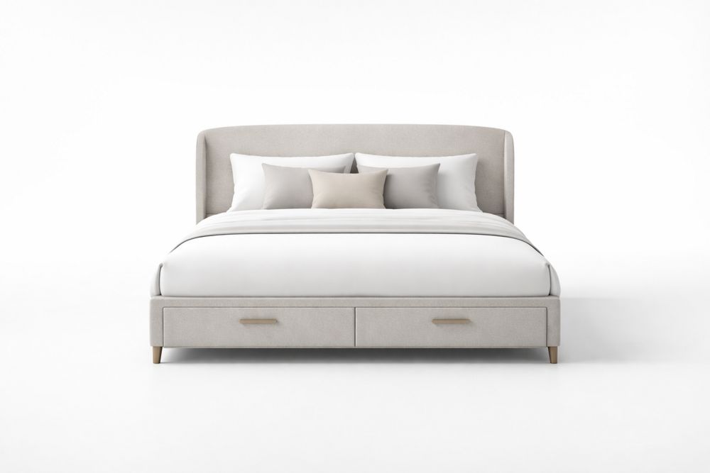 Queen Size Fabric Upholstered Bed with Storage Drawers