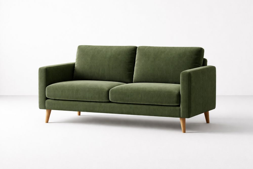 Green Corduroy Fabric Sofa with Solid Wood Legs