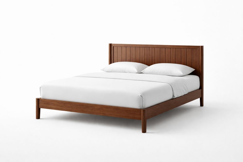 Wooden Bed Frame with Headboard Brown Pine Wood