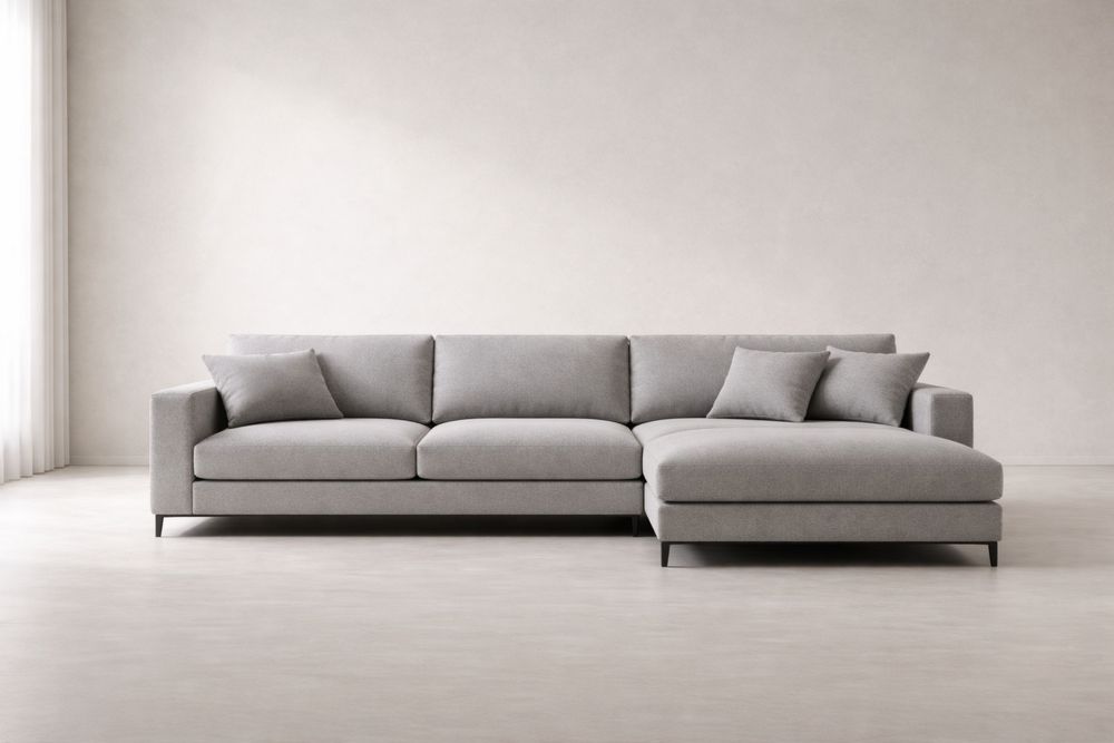 Gray Fabric L-Shaped Sectional Sofa with Metal Legs 255x160x85 cm