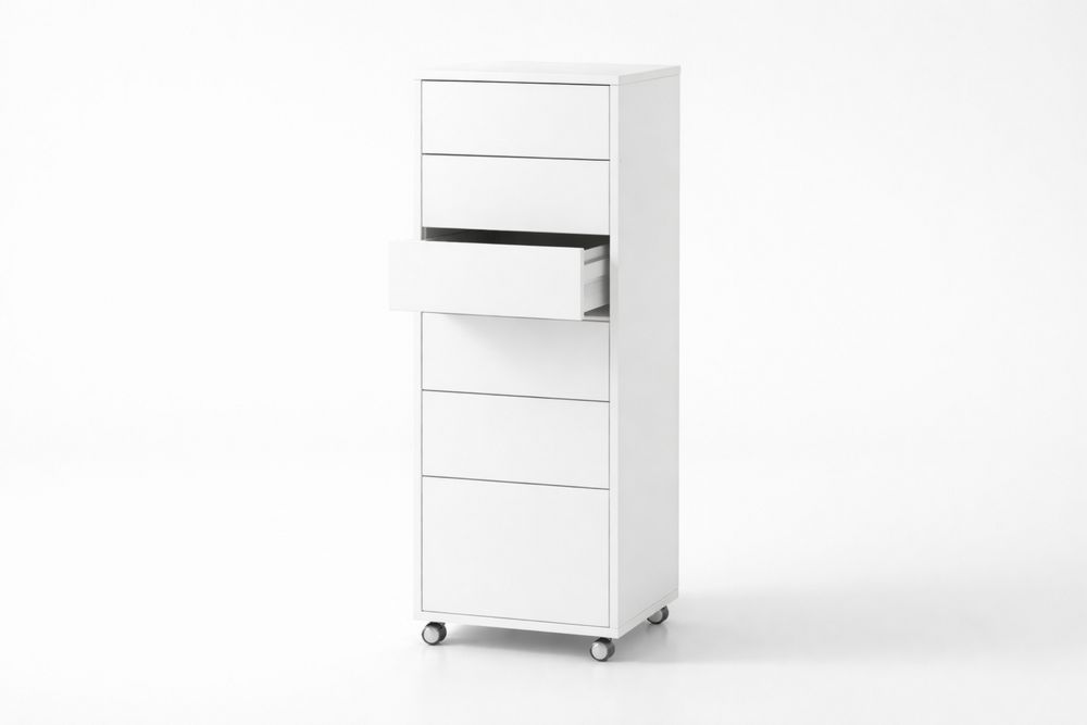 6-Drawer White MDF Mobile Storage Cabinet with Wheels 40cm x 30cm x 100cm