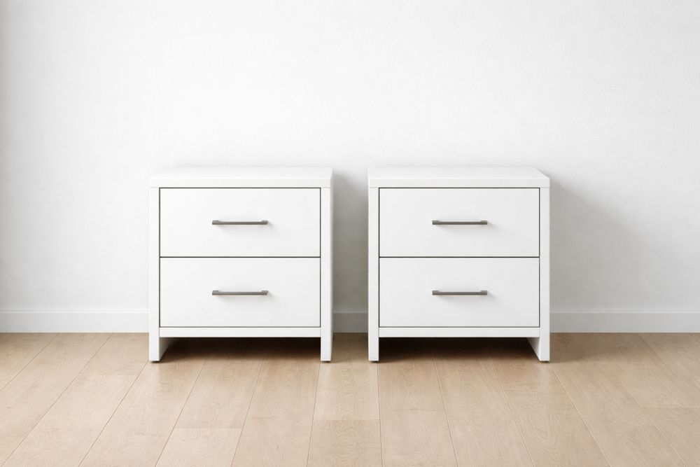 White Two-Drawer Nightstand Set MDF Metal Handles 50cm x 40cm x 55cm