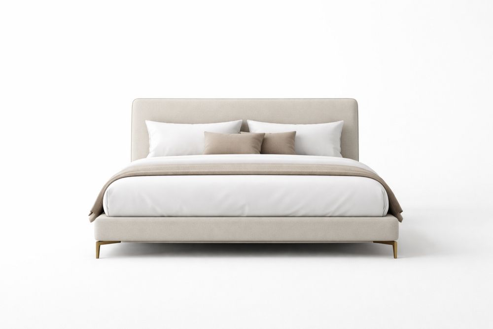 Beige Upholstered Platform Bed with Metal Legs,  200x150 cm×100cm