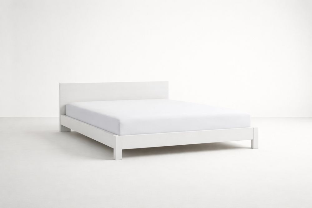 White Wooden Platform Bed Frame with Headboard 200cm x 160cm x 100cm