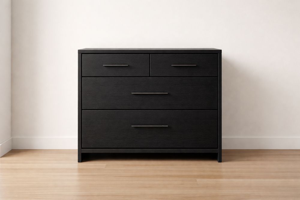 4-Drawer Black Dresser with Engineered Wood Veneer and Steel Handles