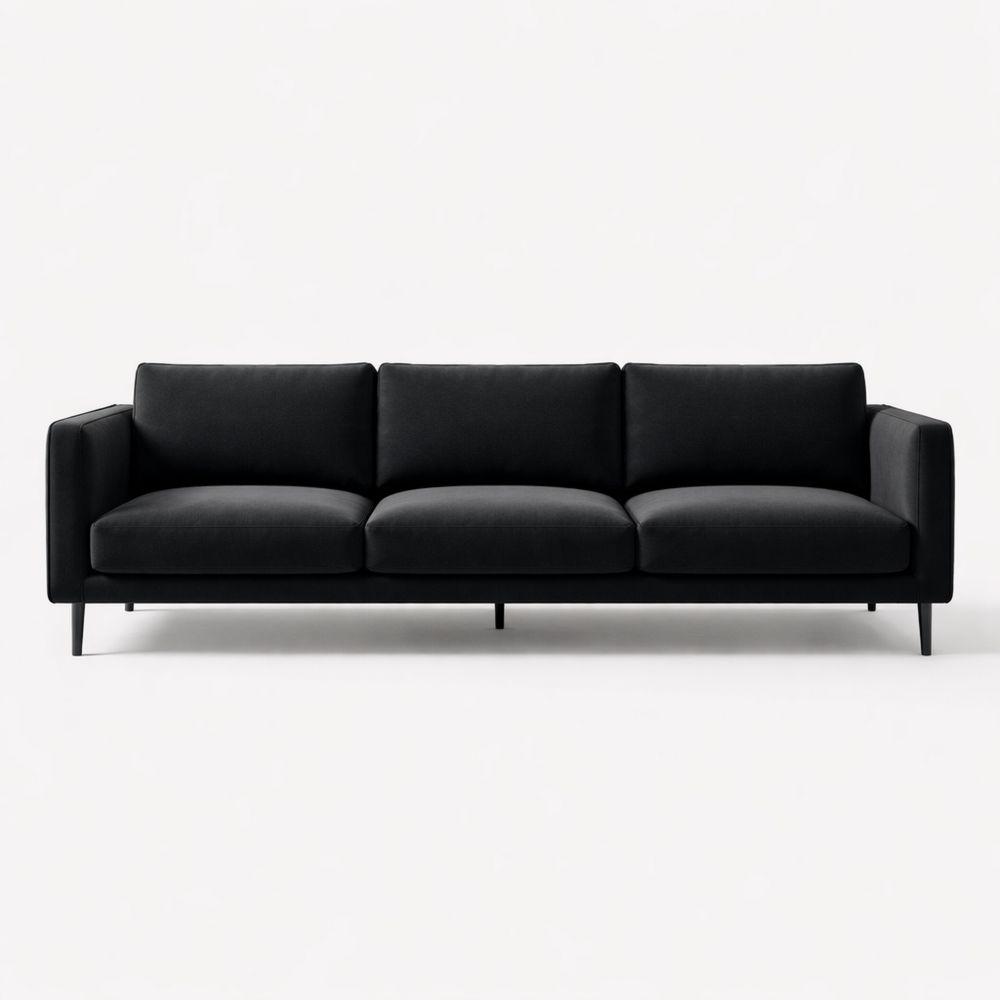Black Upholstered Fabric Sofa Three-Seater with Metal Legs 220cm