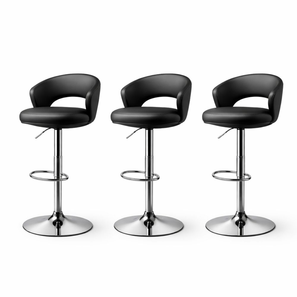 Adjustable Swivel Bar Stools Set of 3 with PU Leather Seat and Chrome Base Black