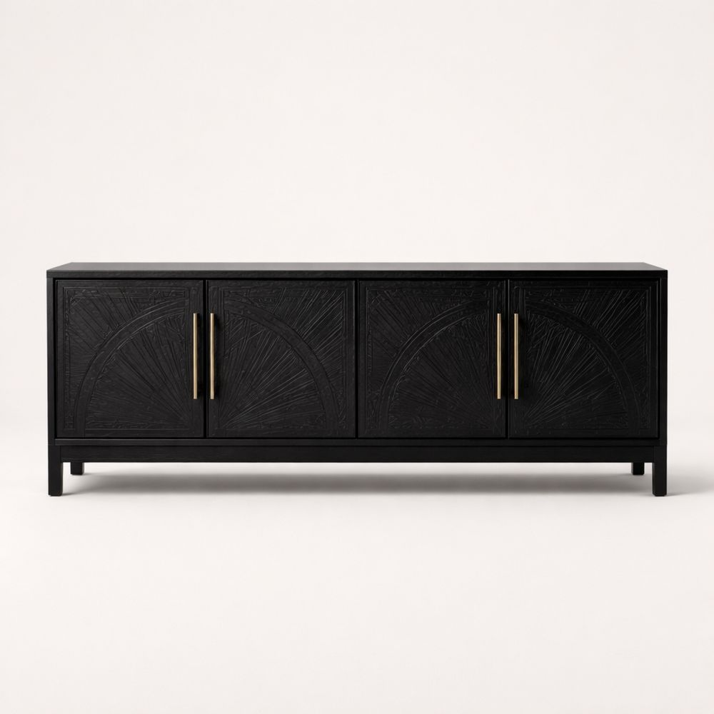 Black Wood Sideboard with Four Doors and Metal Handles