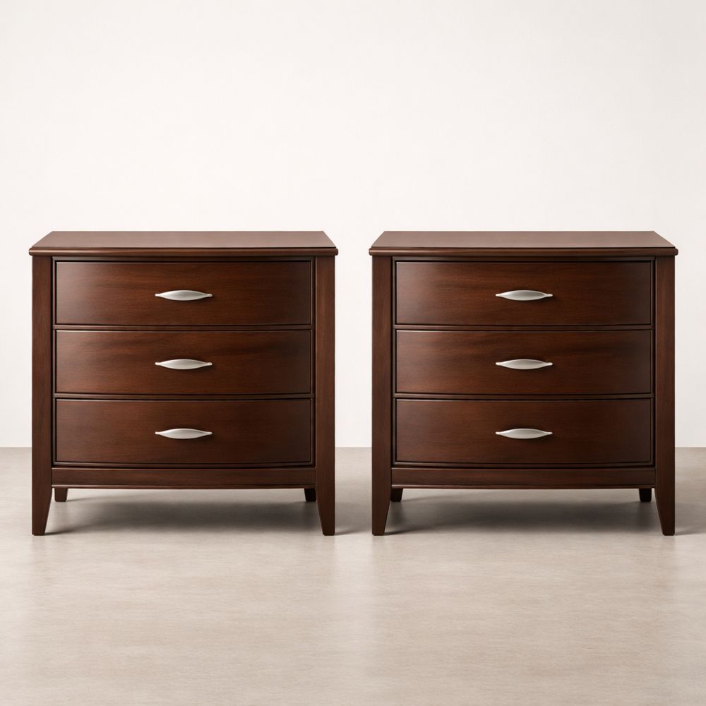 Wooden Nightstand Set with Three Drawers in Dark Brown