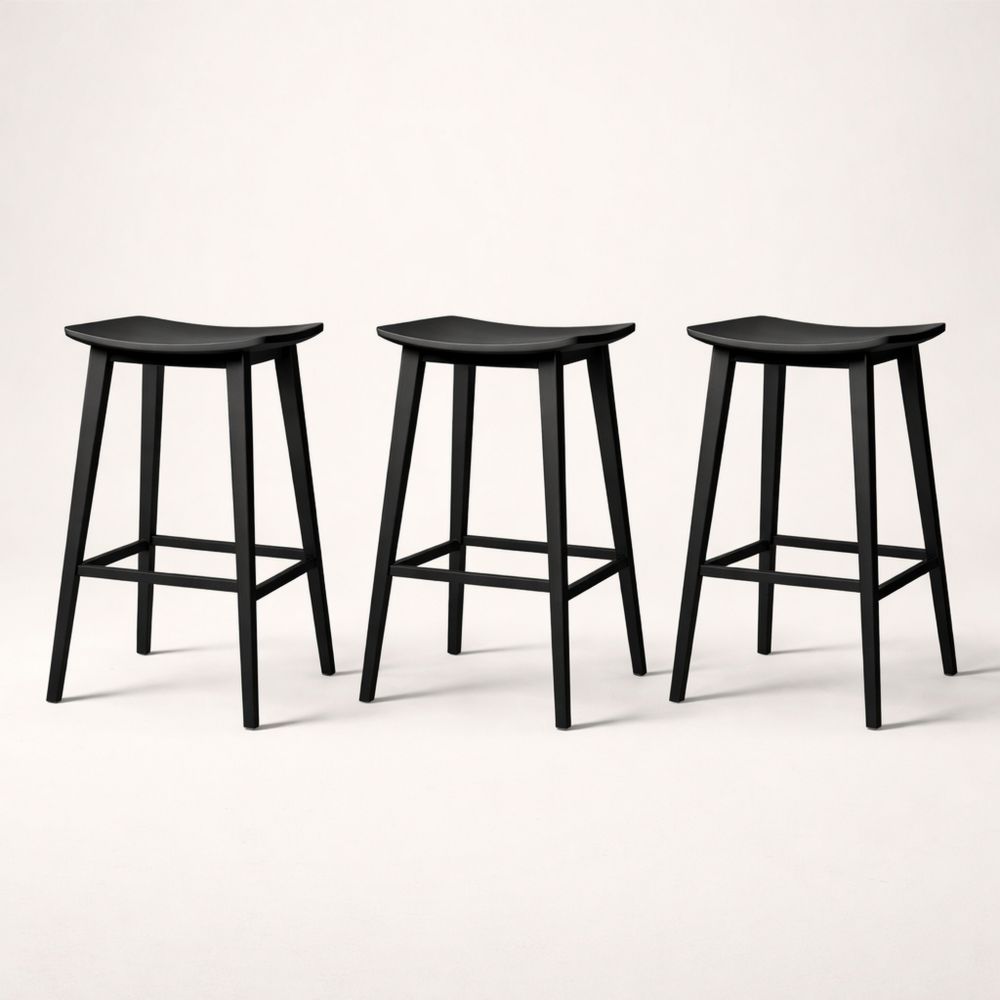Set of 3 Black Wooden Bar Stools