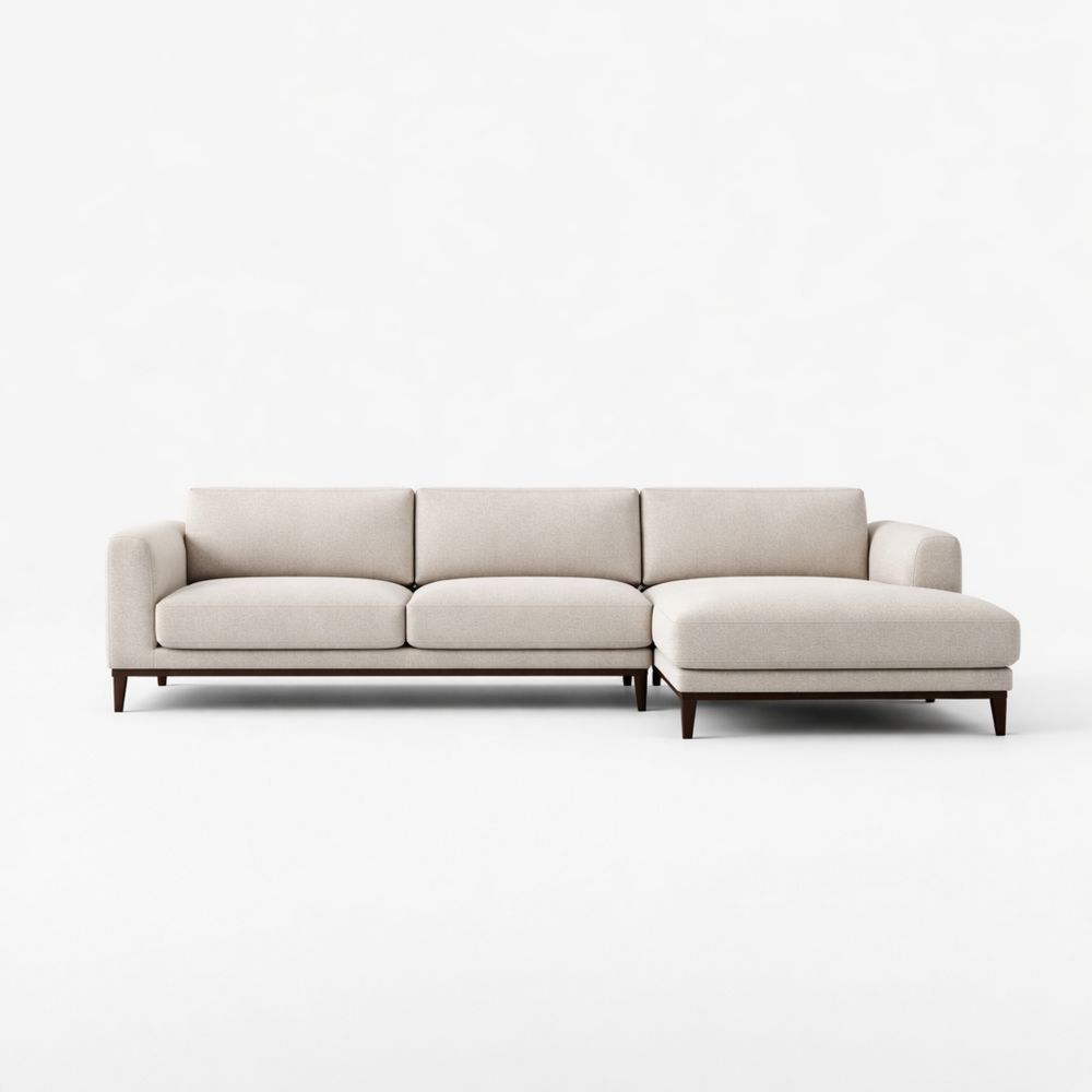 Beige Fabric L-Shaped Sectional Sofa with Solid Wood Frame