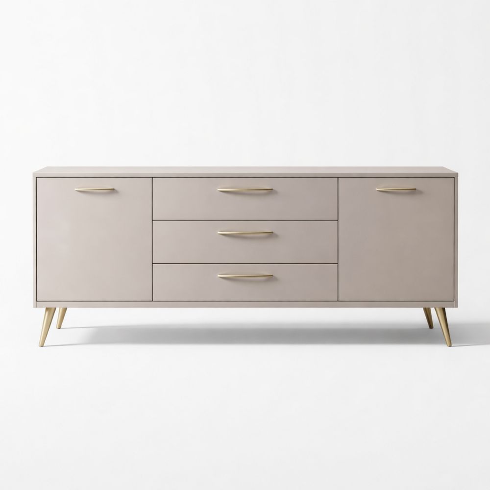 Sideboard made of medium-density fiberboard (MDF) with metal frame, beige, 180 cm
